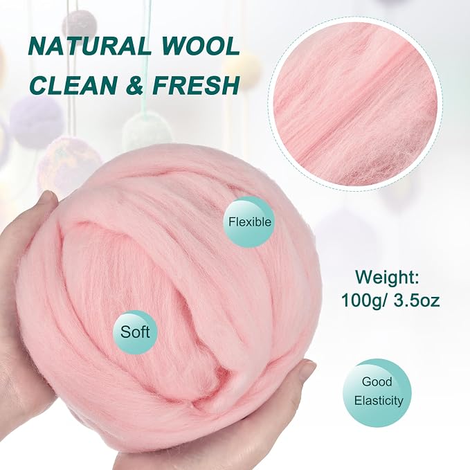 uxcell Needle Felting Wool, 3.5 Oz Nature Fibre Wool Yarn Roving - Image 2