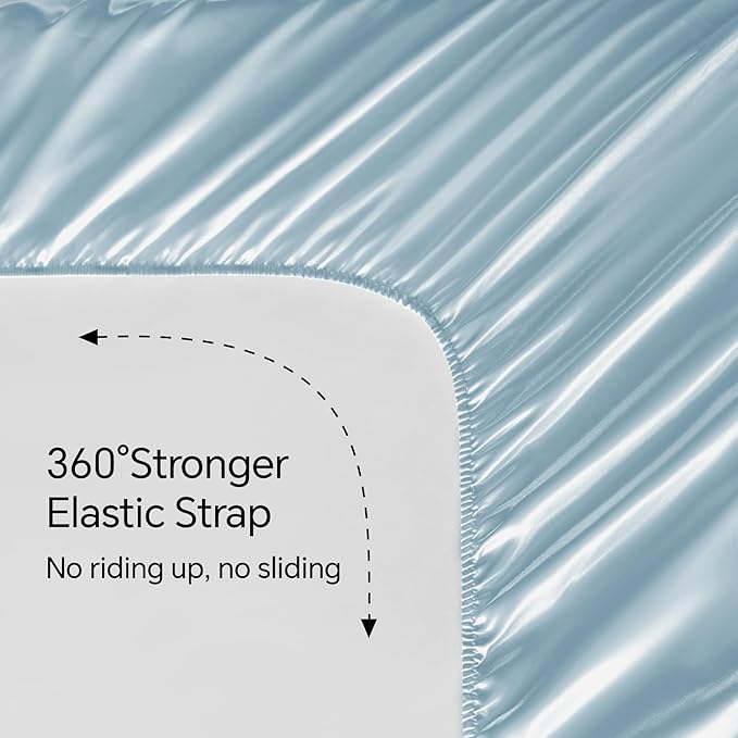 BEDELITE King Size Sheets Set, Luxury Soft Light Blue Satin Sheets - Image 5