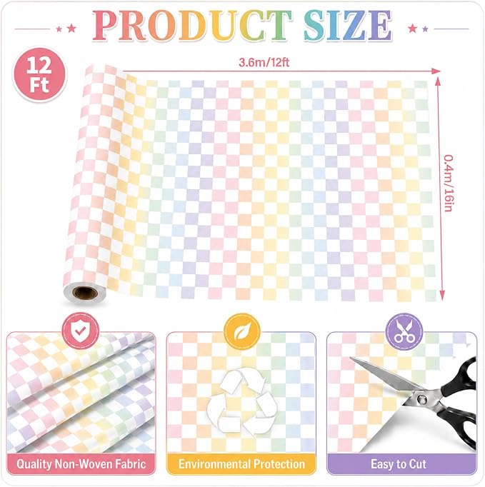 Colorful Checkered Bulletin Board Roll Non-Woven Fabric Poster 16in X 12ft | - Image 2