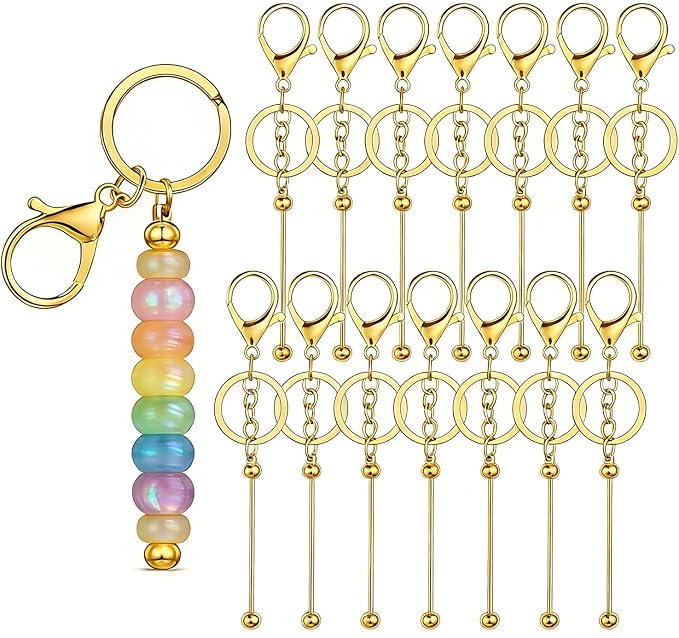 14 Pcs DIY Beadable Keychains Bars Bulk Blank Beaded Metal Keychain by Unknown
