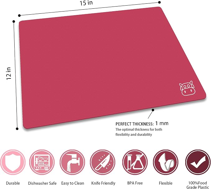 ZVP Flexible Plastic Cutting Board Set of 5 Gradient Color, Colorful Chopping - Image 3