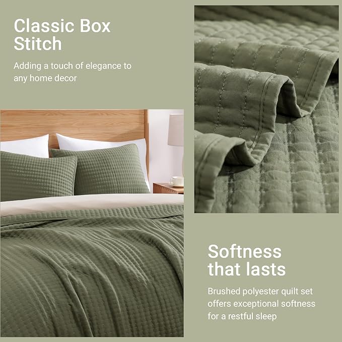 WRENSONGE Twin Quilt-2 Pieces Lightweight Bedspreads Olive Green Twin Quilt - Image 5