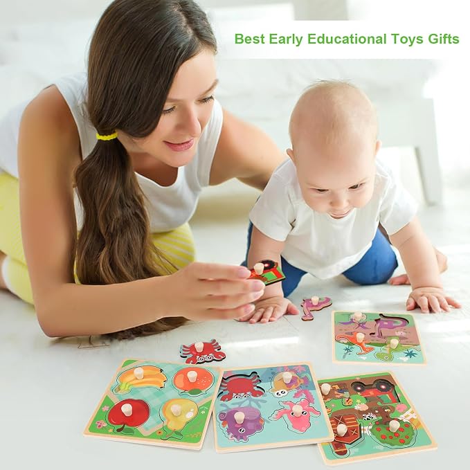 Wooden Peg Puzzles for Toddlers 1-3, Kids' Educational Preschool Peg Puzzle Toy - Image 6