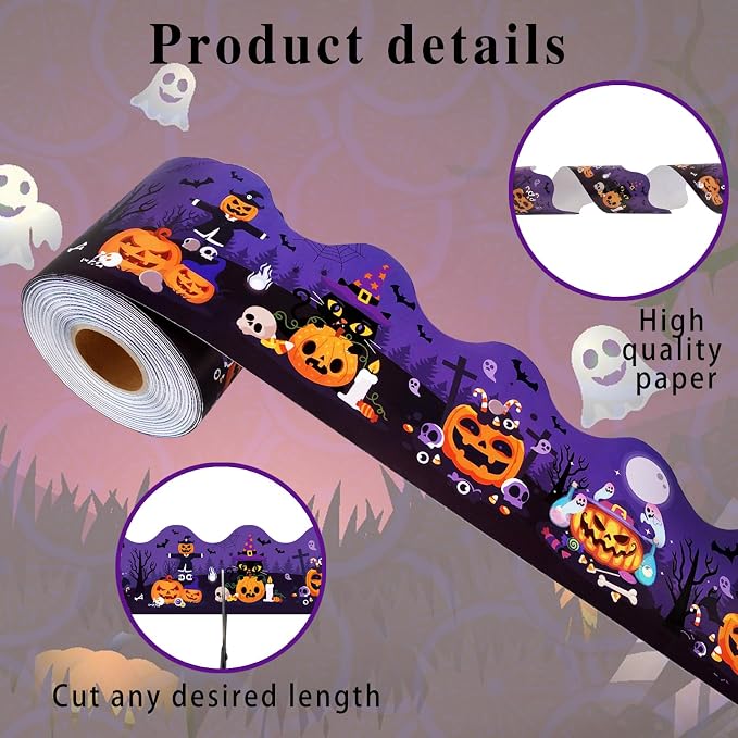 69Ft Halloween Bulletin Board Border Bat Ghost Pumpkin Cat Cobweb Funny - Image 3