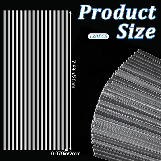 120 Pcs Clear Acrylic Rods, 2 mm 8 inch Diameter Acrylic Dowel Rods | Reusable - Image 2