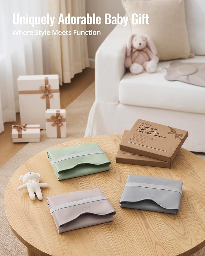 Blissful Diary Vegan Leather Portable Changing Pad, Wipeable & Waterproof Baby Change Mat in Diaper Bag, Travel Essential & Registry Gift, Taupe