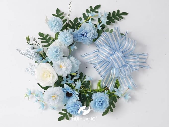 HUIHUANG Blue White Stripe Sheer Ribbon 2.5 inch Light Blue Wire Edged Ribbon - Image 3