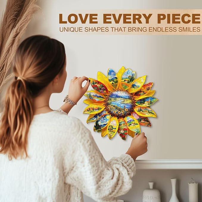 Sunflower Oil Painting Puzzles Adults Gifts Wooden 180 Pieces 11.4 * 11.1in - Image 6