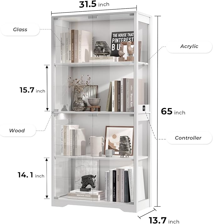 BROTTAR Display Cabinet with Glass Doors, 4-Tier Curio Cabinet with 3 Color - Image 2
