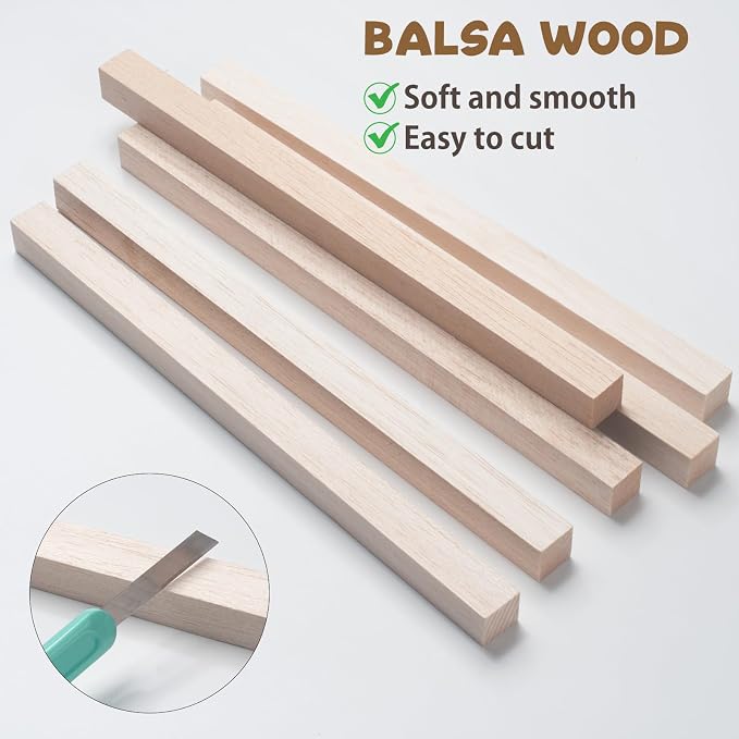 Balsa Wood Sticks Wood Strips 3/4" x 12", Square Wooden Dowel Rods - Image 3