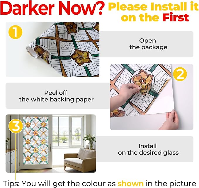 OHTMERU 3D Stained Glass Window Privacy Film, Heat Control UV Blocking Static - Image 7