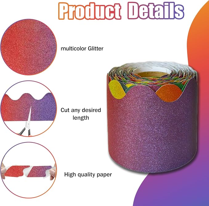 70Ft Shine Rainbow Bulletin Board Borders，Scalloped Poster Boards Decorations - Image 3