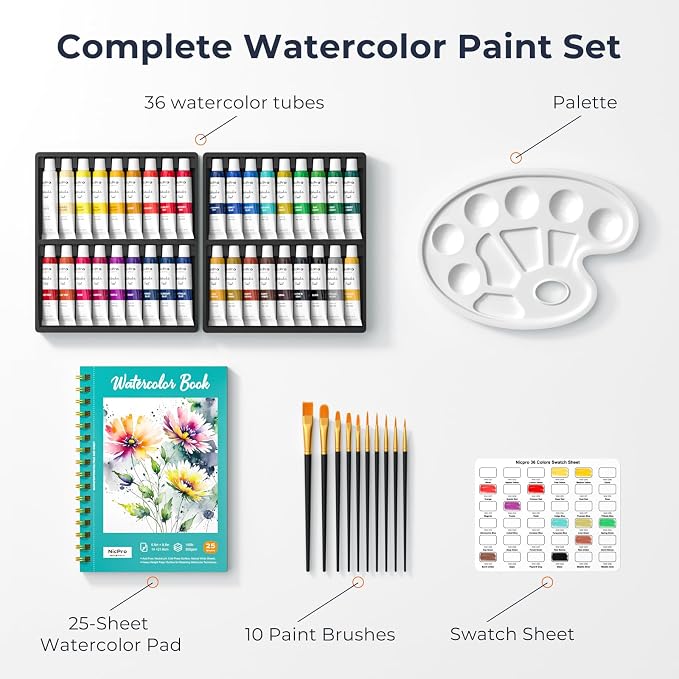 Nicpro Watercolor Paint Set for Adults, 36 Colors Watercolor Tube with10 Paint - Image 8