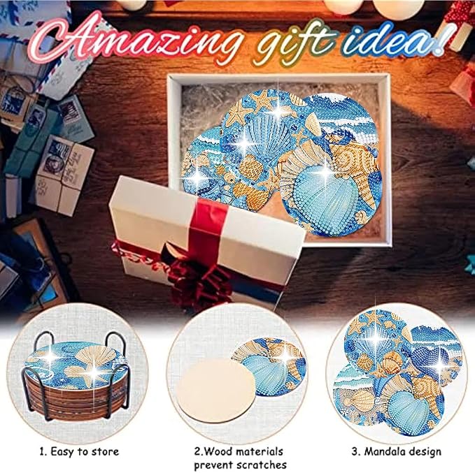 8 Pack Ocean Diamond Art Coasters, Seashell Diamond Painting Coasters Kits | - Image 7