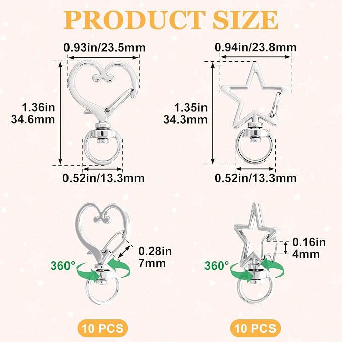 20PCS Star Swivel Keychain Clasps, DIY Accessories, Keyrings - Image 2