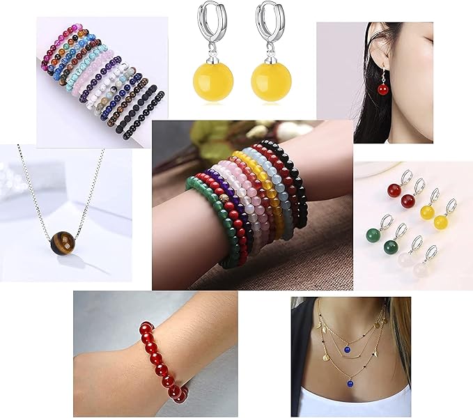 375pcs 8mm Natural Gemstone Beads Crystal Bracelet Jewelry Making Kit, 15C | - Image 5