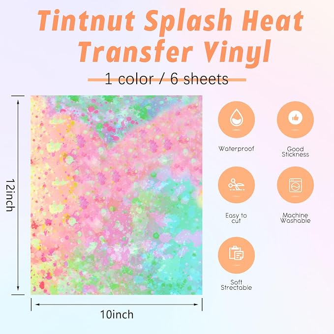 Tintnut Spring Color Splash Heat Transfer Vinyl, stretch washable, works - Image 2
