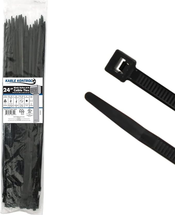 Kable Kontrol Heavy Duty Cable Zip Ties 100 Pcs 24 Inch Black, 175 Lbs Tensile by KABLEKONTROL%C2%AE