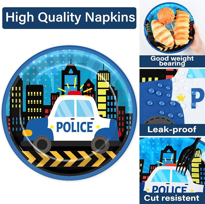 100 Pcs Police Party Plates and Napkins Party Supplies Police Birthday Party - Image 4