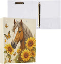 Horse Round Ring Binders 1.5 Inch Butterfly Sunflower 3 Ring Clipboard Binder by Wamika