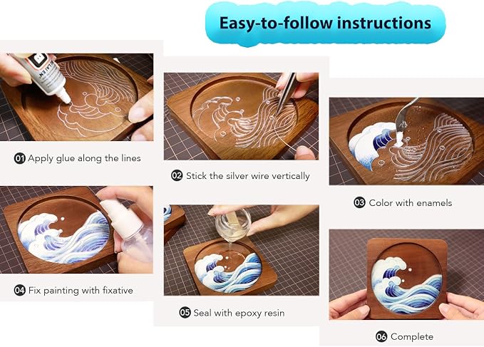 Wooden Coasters Craft Kits – Filigree Enamels Painting DIY Coasters Art - Image 3