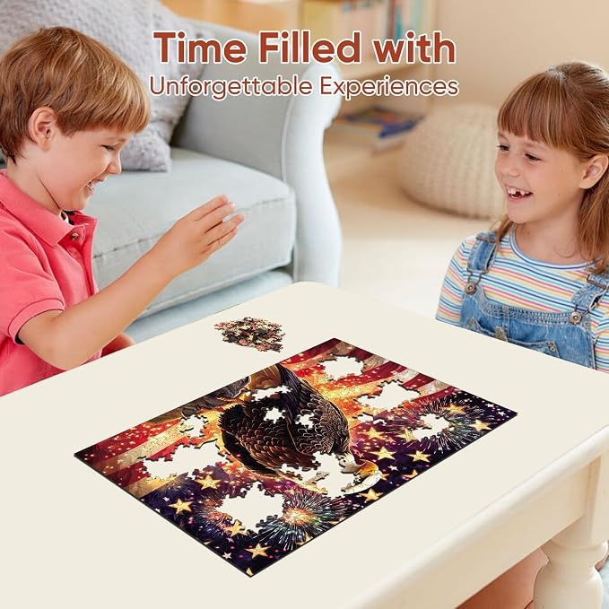 Reouinty Wooden Jigsaw Puzzle for Adults, Eagle Flag Wood Puzzles for Patriot - Image 5