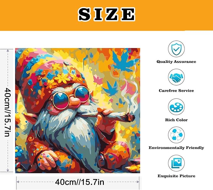 Meothan Paint by Numbers Kit for Adults Beginner 16X16 inch | Gnome Adult Paint - Image 3