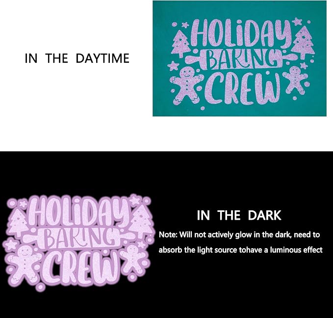 HTVVETUR Glitter Lilac Heat Transfer Vinyl, Glow in The Dark Light Purple HTV - Image 7
