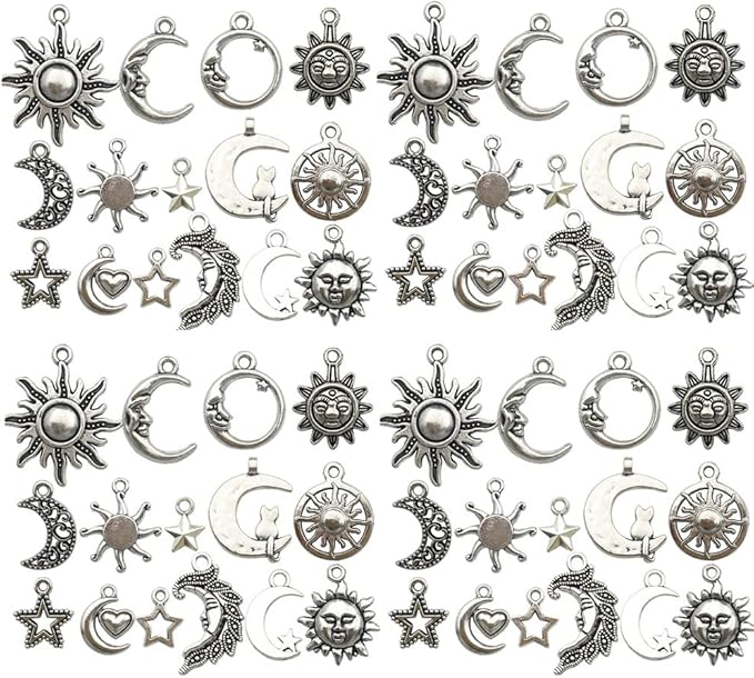 WOCRAFT 120pcs Antique Silver Sun Moon Star Charms by WOCRAFT