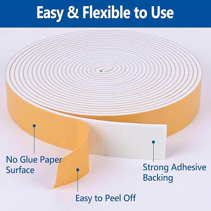 Kikerike Self Adhesive Foam Tape Weatherstrip 3/4in x 5/16in x 20Ft High - Image 3