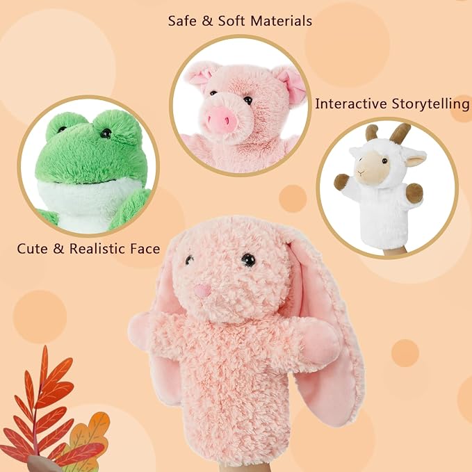4 PCS 11 Inch Farm Animal Hand Puppet Set Soft Realistic Plush Puppets Toys Goat - Image 3