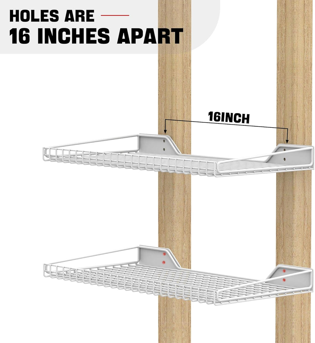 Ultrawall Wall Mounted Storage Shelf for Garage, 4 Pack Metal Shelf Rack, Heavy-Duty Wall Organizer Shelves Suitable for Shop, Shed, Garage 23.5inch x 12inch(White)