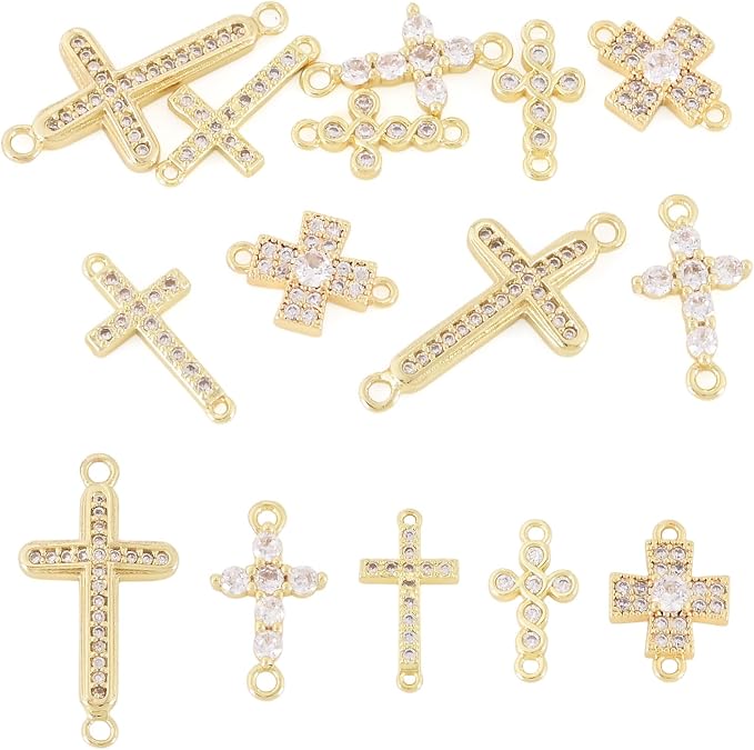 Cheriswelry 10pc Cubic Zirconia Cross Charms 18K Gold Plated Link Pendants | by Cheriswelry