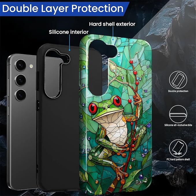 for Samsung Galaxy S23 Case, Frog Stained Glass Pattern Glossy 2 in 1 - Image 3