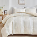 WARMDERN Khaki Striped Weave Duvet Cover Twin Size, Microfiber Textured Bedding by WARMDERN