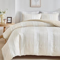 WARMDERN Khaki Striped Weave Duvet Cover King Size, Microfiber Textured Bedding by WARMDERN