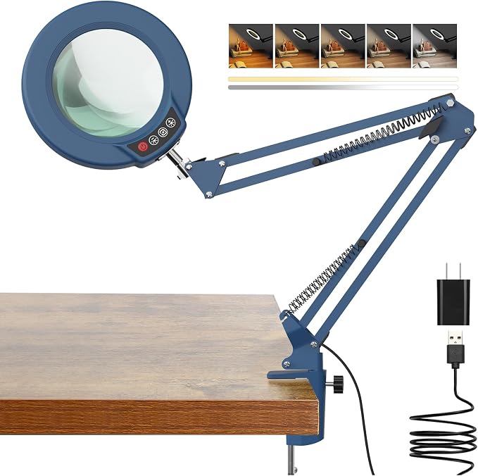 10X Magnifying Glass with Light and Clamp, Real Glass Stand Lighted Magnifier by COYETH