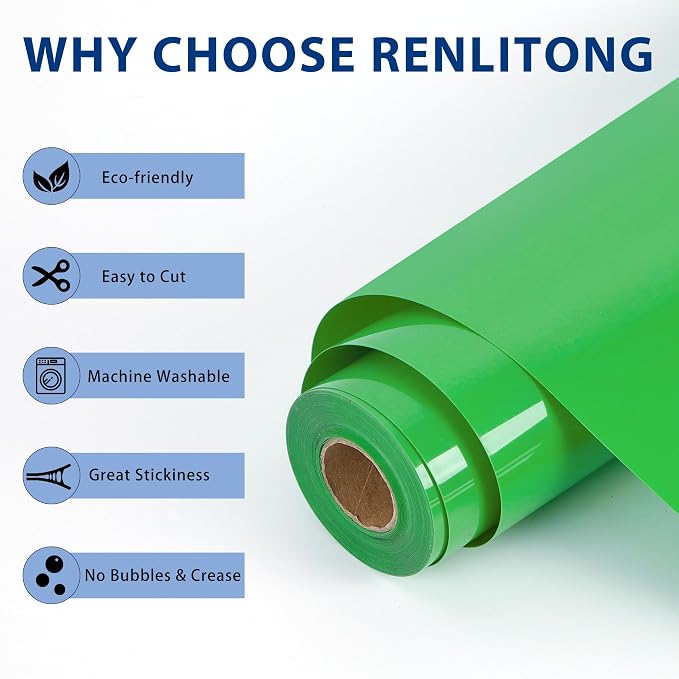 RENLITONG Fruit Green Iron on Vinyl 12Inch by 50ft Roll Heat Transfer Vinyl - Image 2