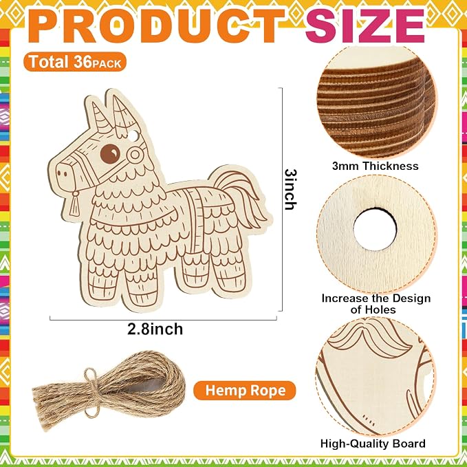 36PCS Wooden Cinco De Mayo Crafts Decorations Mexico Crafts - Image 3