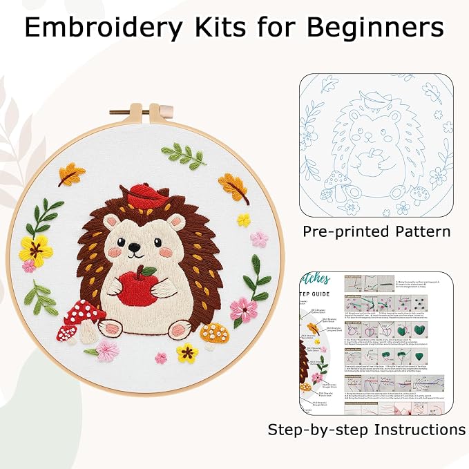 Louise Maelys Hedgehog Embroidery Kit, Cross Stitch Kit - Image 3