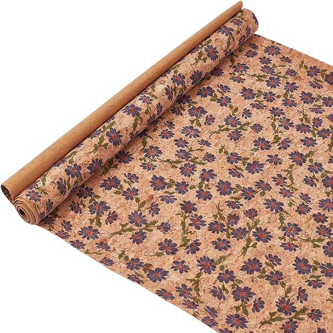 1.51 Yards 12.99 Inch Camel Synthetic Cork Leather Fabrics by the Yard Flowers by CABODYALS