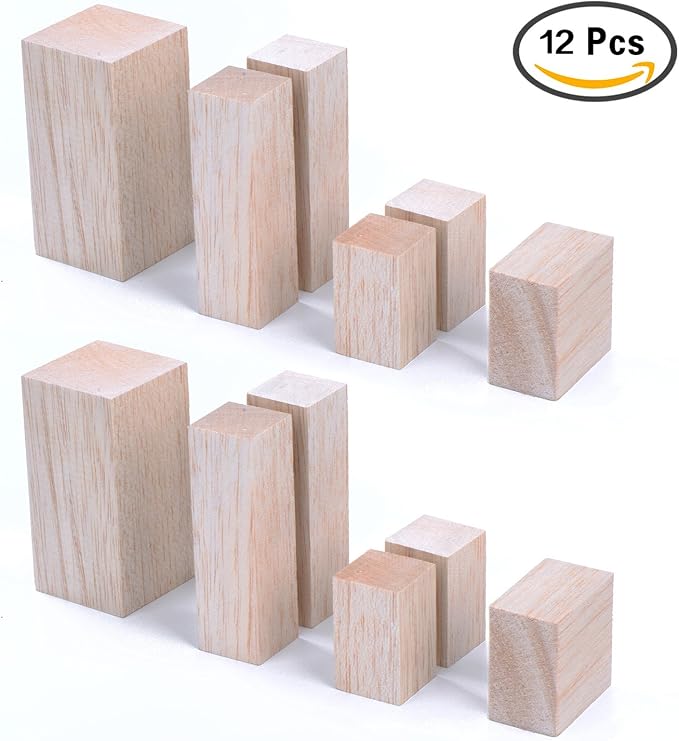 Sumind 12 Pcs Balsa Blocks for Carving 4 Sizes Whittling Wood Carving Kit for - Image 2