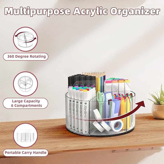 Absonic 250pcs Acrylic Pencil Holder Marker Organizer, 360-Degree Rotating Pen - Image 2