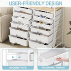 Rolling Storage Cart with 12 Drawers, Wooden Tabletop Utility Cart - Image 5