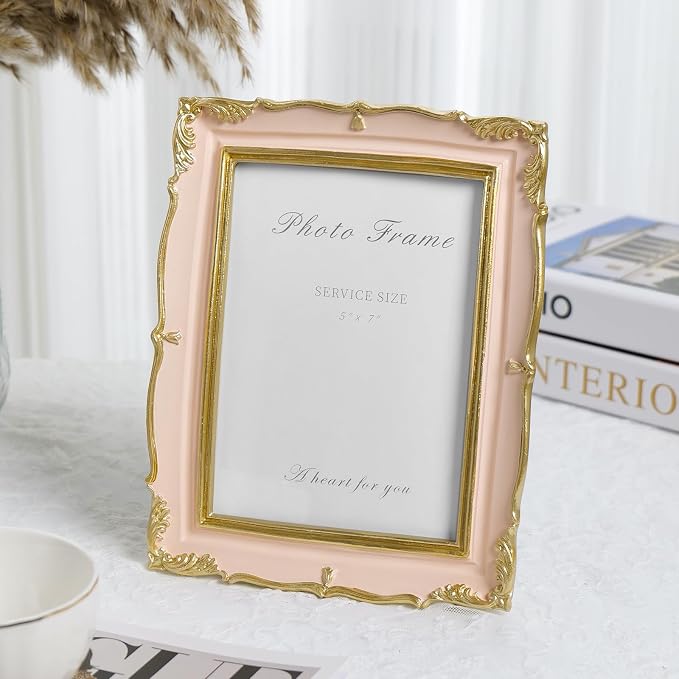 5x7 Pink Picture Frame, Vintage Pink and Gold 5 by 7 Antique Photo Frames - Image 3