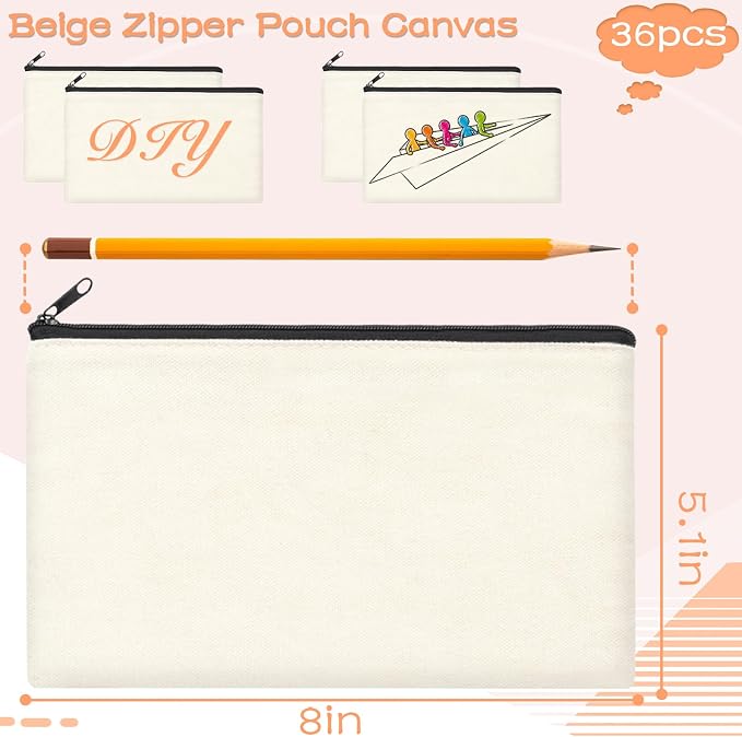 ZeeDix Canvas Zipper Pouch Bulk – 8.3 x 5 Inches Cotton Canvas Pouches - Image 2