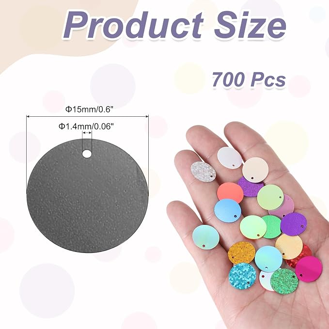 MECCANIXITY 700 Pcs Flat Round Sequins 15mm/0.6 Inch Loose Paillettes Craft - Image 2