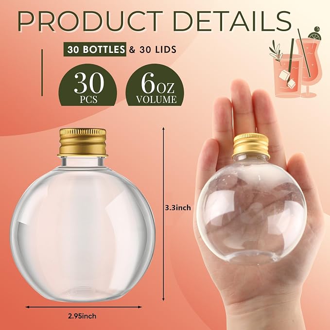Jinei 30 Pcs 6 oz 200ml Ball Shape Plastic Sand Art Bottles Spherical Clear - Image 2