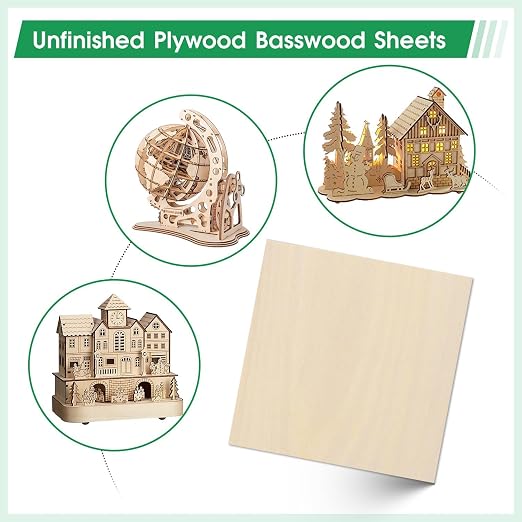 12 Pack Basswood Sheets 4"×4"×15/64" Unfinished Plywood Sheet | Smooth Thin - Image 4