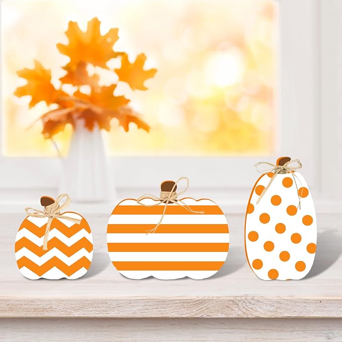 Whaline 3Pcs Unfinished Fall Pumpkin Wooden Cutout - Image 4